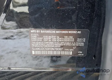 2015 BMW X6 xDrive35I z USA, uszkodzony, nr VIN 5UXKU2C50F0N78087